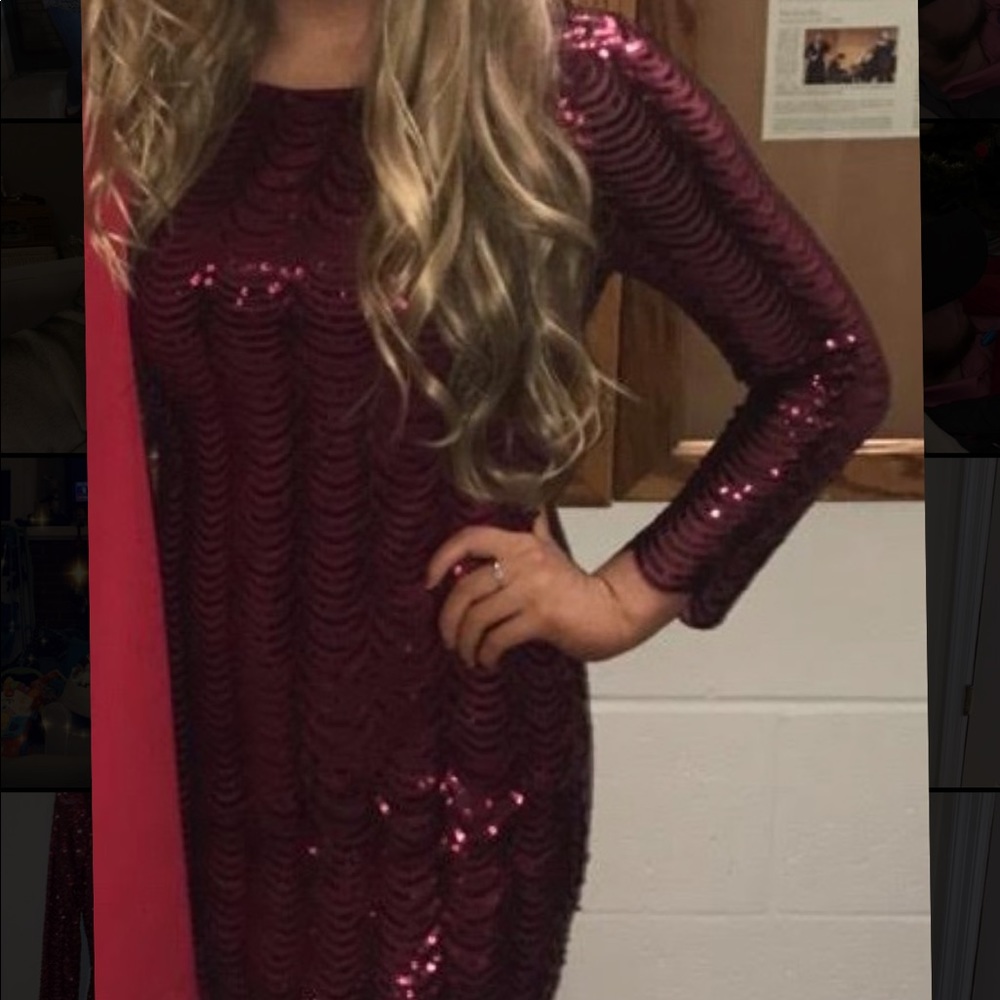 All Sequence Red Long Sleeve Dress